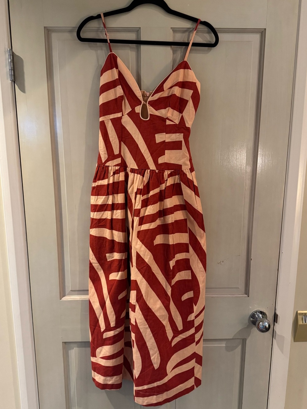 Mon Renn Surreal midi dress NWT distinctive Tropico print in rust and sand color - Picture 2 of 10